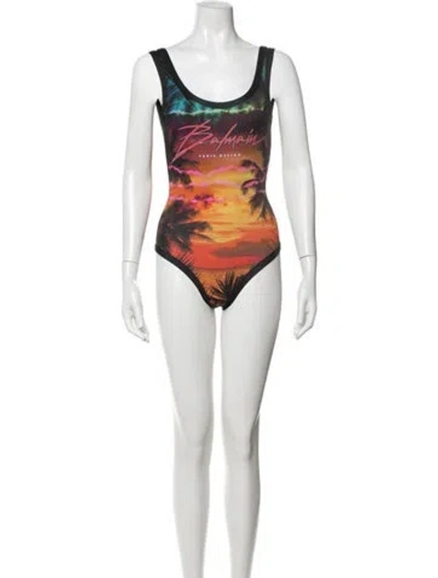 Pre-owned Balmain Graphic Print One-piece In White