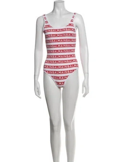 Pre-owned Balmain Graphic Print One-piece In White