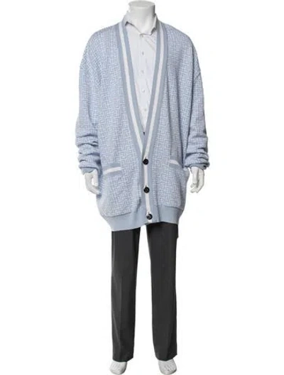Pre-owned Balmain Graphic Print Open Front Cardigan In Blue