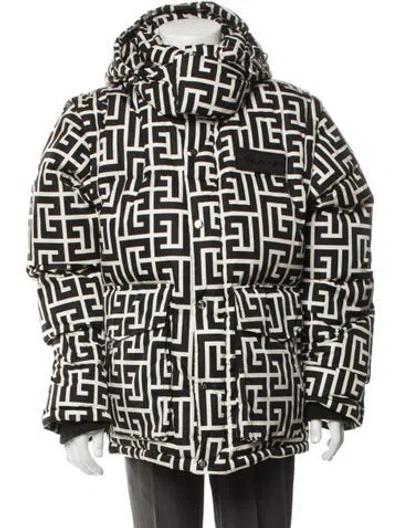 Pre-owned Balmain Graphic Print Puffer Coat In Green