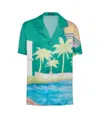 Balmain Short-sleeved Twill Pyjama Shirt With Palm Tree Print In Green