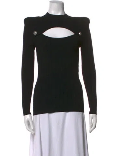 Pre-owned Balmain Graphic Print Scoop Neck Bodysuit In Black