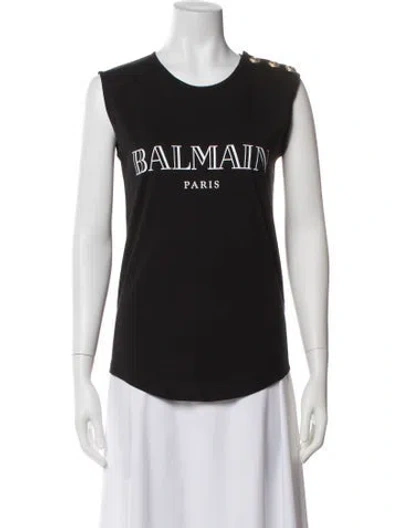 Pre-owned Balmain Graphic Print Scoop Neck Sweater In Gray
