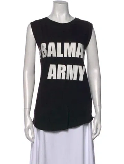 Pre-owned Balmain Graphic Print Scoop Neck Top In Black