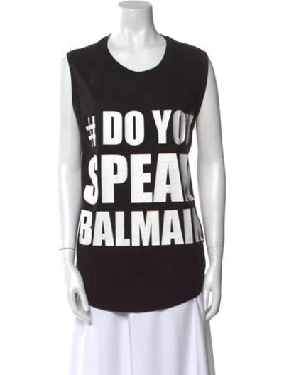 Pre-owned Balmain Graphic Print Scoop Neck T-shirt In Black