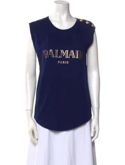 Pre-owned Balmain Graphic Print Scoop Neck T-shirt In Black