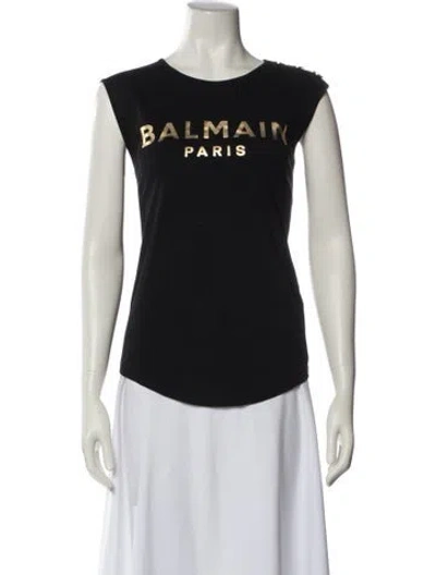 Pre-owned Balmain Graphic Print Scoop Neck T-shirt In Black