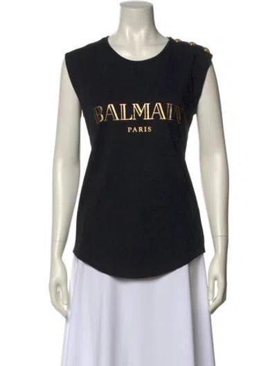 Pre-owned Balmain Graphic Print Scoop Neck T-shirt In Black