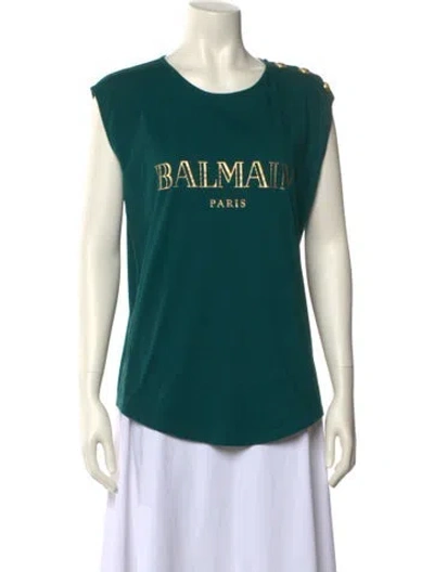 Pre-owned Balmain Graphic Print Scoop Neck T-shirt In Green
