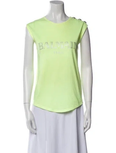 Pre-owned Balmain Graphic Print Scoop Neck T-shirt In Green