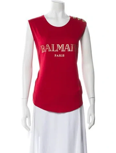Pre-owned Balmain Graphic Print Scoop Neck T-shirt In Red