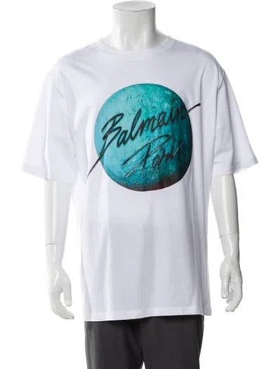 Pre-owned Balmain Graphic Print Scoop Neck T-shirt W/ Tags In White