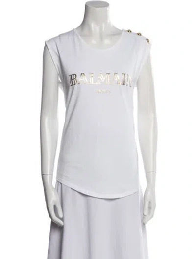 Pre-owned Balmain Graphic Print Scoop Neck T-shirt In White