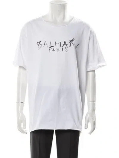 Pre-owned Balmain Graphic Print Scoop Neck T-shirt In White
