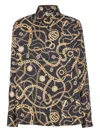 Balmain Black Shirt With Pointed Collar And Chain Print With Logo In Silk Man In Black