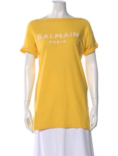 Pre-owned Balmain Graphic Print Short Sleeve T-shirt In Yellow