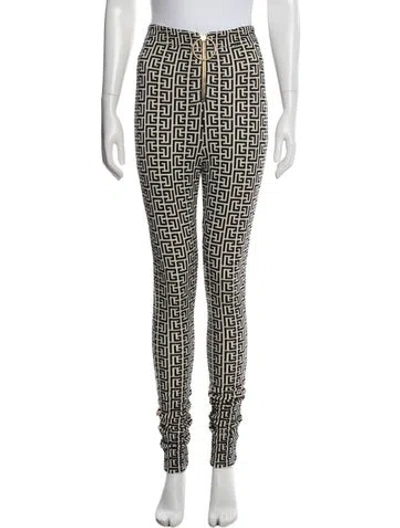 Pre-owned Balmain Graphic Print Skinny Leg Pants In Black