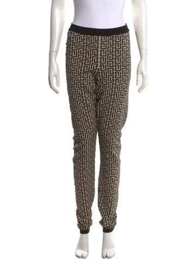 Pre-owned Balmain Graphic Print Skinny Leg Pants In Neutrals