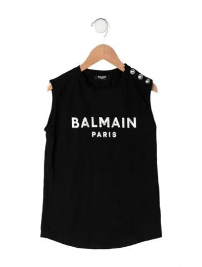 Pre-owned Balmain Kids' Graphic Print Sleeveless Top In Black