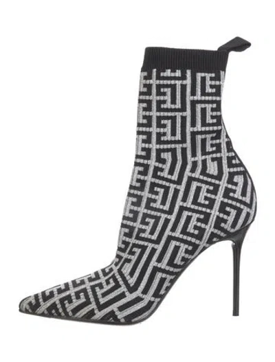 Pre-owned Balmain Graphic Print Sock Boots In Black