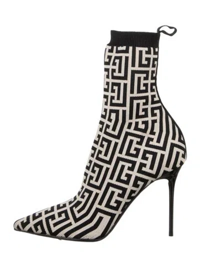 Pre-owned Balmain Graphic Print Sock Boots In Black