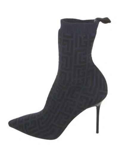 Pre-owned Balmain Graphic Print Sock Boots In Blue
