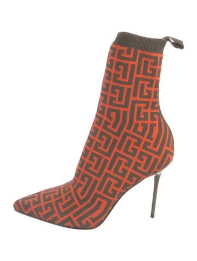 Pre-owned Balmain Graphic Print Sock Boots In Brown