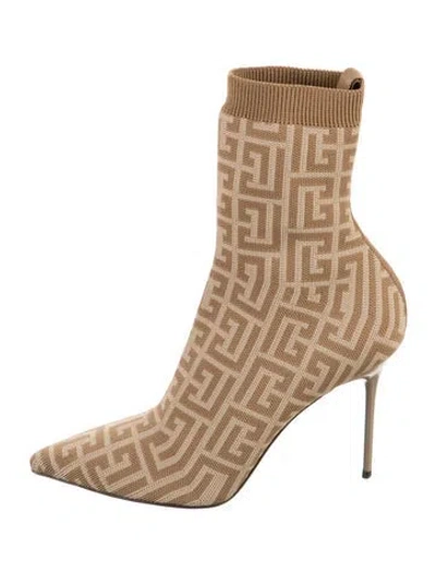 Pre-owned Balmain Graphic Print Sock Boots In Brown