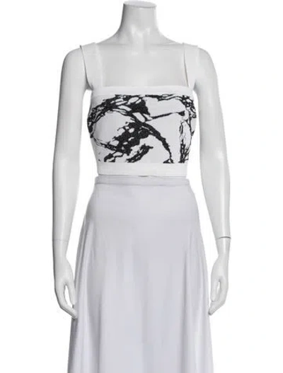 Pre-owned Balmain Graphic Print Square Neckline Crop Top W/ Tags In White