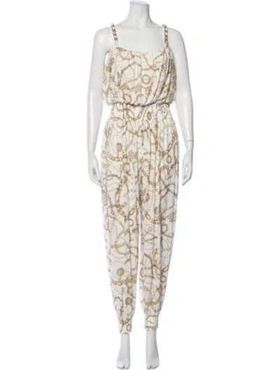 Pre-owned Balmain Graphic Print Square Neckline Jumpsuit In Neutral