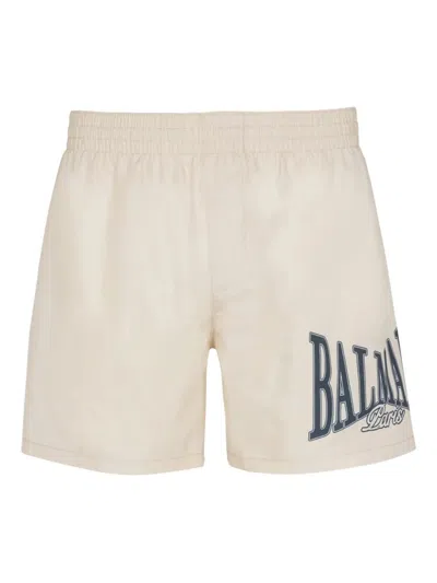 Balmain Graphic Print Swim Shorts In Gray