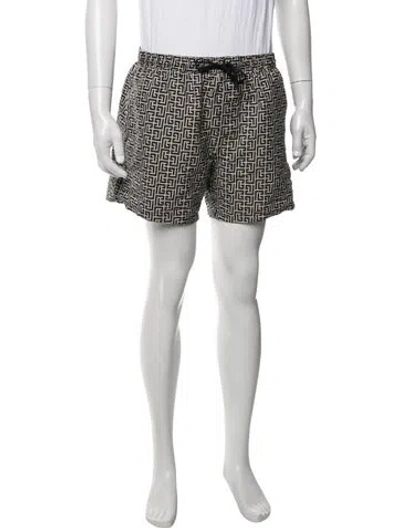 Pre-owned Balmain Graphic Print Swim Trunks In Black