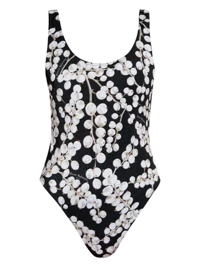 Balmain Graphic-print Swimsuit In Black