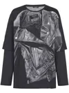 Balmain Motorcycle Jacket Printed Long-sleeved T-shirt In Black