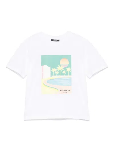 Balmain Kids' Graphic-print T-shirt In White