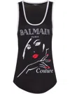 Balmain Tank Top In Black Wool And Polyester In Black
