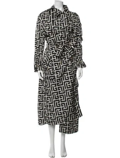 Pre-owned Balmain Graphic Print Trench Coat In Black