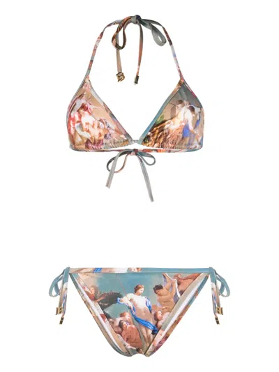 Balmain Graphic-print Triangle-cup Bikini In Blau