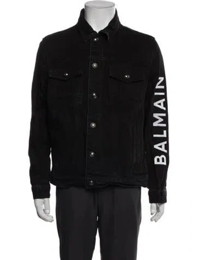 Pre-owned Balmain Graphic Print Trucker Jacket In Black