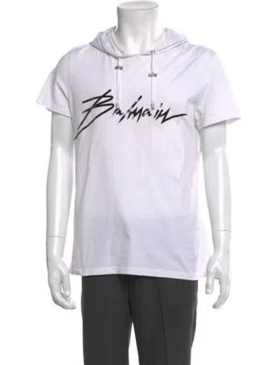 Pre-owned Balmain Graphic Print V-neck T-shirt In White