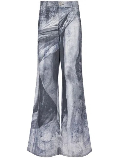 Balmain Wide-leg-jeans Mit Statuen-print In Blue