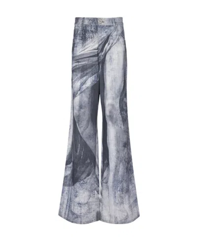 Balmain Graphic-print Wide-leg Jeans In Gray