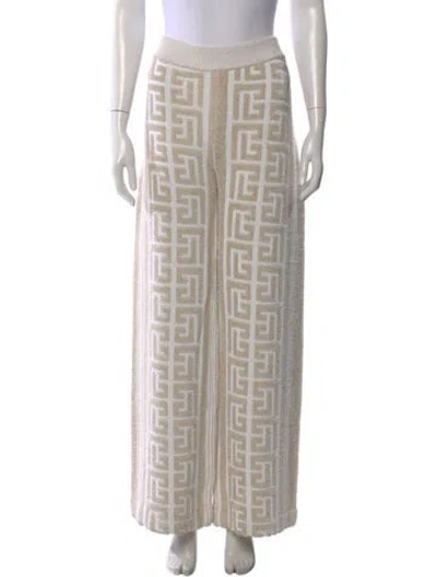 Pre-owned Balmain Graphic Print Wide Leg Pants In Neutral