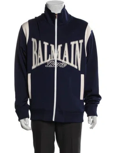 Pre-owned Balmain Graphic Print Windbreaker W/ Tags In Blue