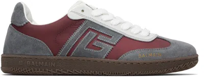 Balmain Gray & Burgundy ' Swan' Sneakers In Multi