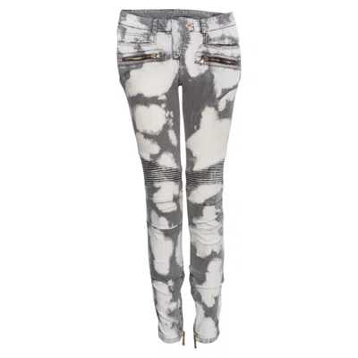 Pre-owned Balmain , Gray Biker Jeans With Bleach Stains
