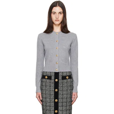 Balmain Gray Buttoned Round Collar Cashmere Cardigan In C08 - Grey - Gris Ch