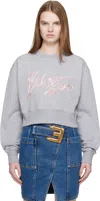 Balmain Gray Cropped Printed Cotton Sweatshirt In Gray