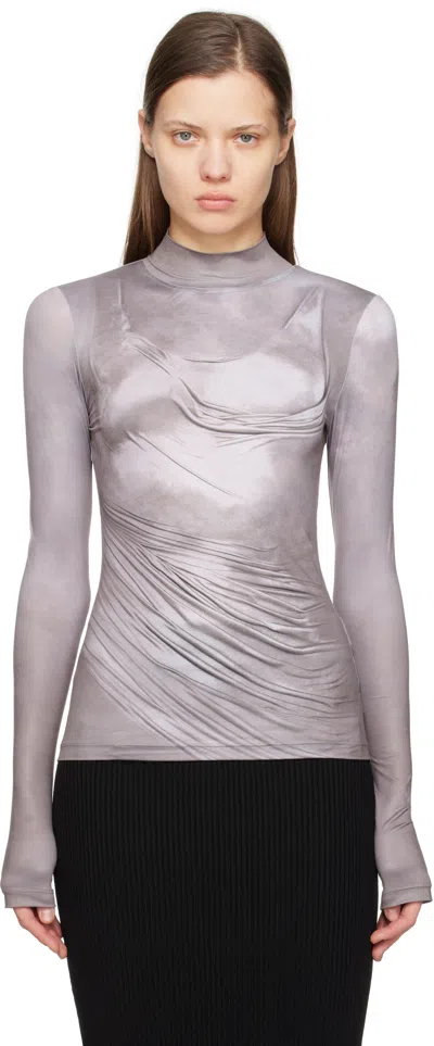 Balmain Gray Draped Print Trompe L'oeil T-shirt In 9ai Gris Fonce