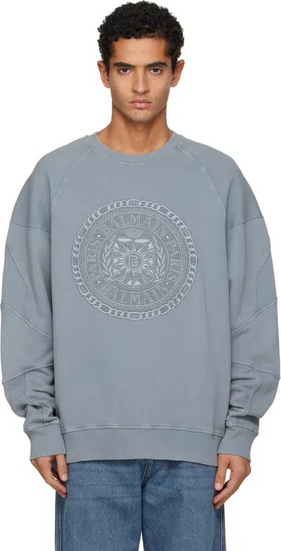Balmain Gray Embroidered '' Médaille Sweatshirt